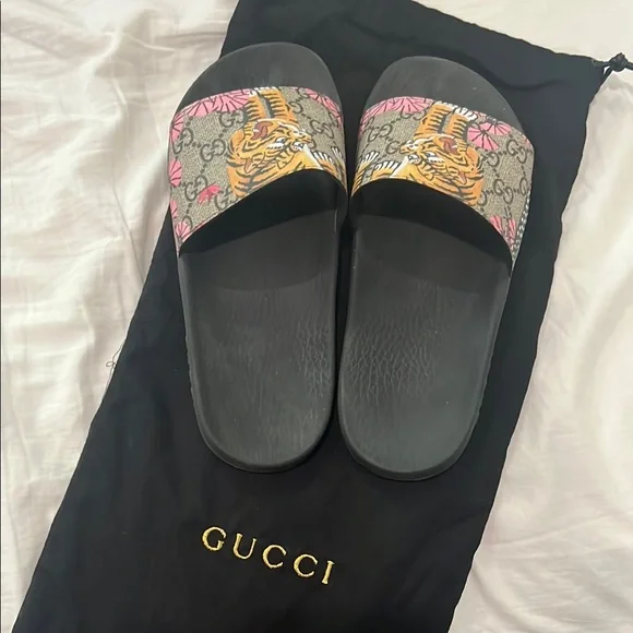 Gucci Shoes Gucci Tiger Print Slides Poshmark